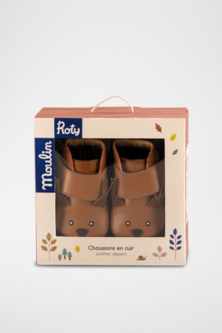Chaussons à oreilles en cuir Pomme des bois - 0/6 mois - Marron