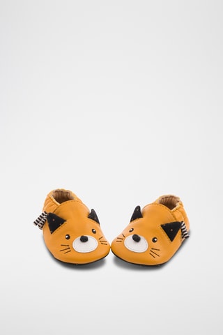 Chaussons à oreilles en cuir - Moutarde