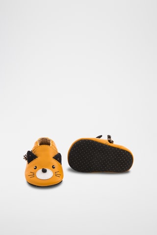 Chaussons à oreilles en cuir - Moutarde