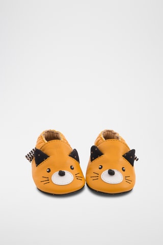 Chaussons à oreilles en cuir - Moutarde