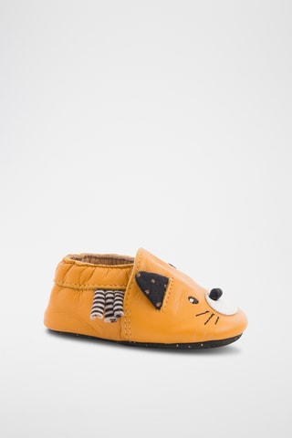 Chaussons à oreilles en cuir - Moutarde
