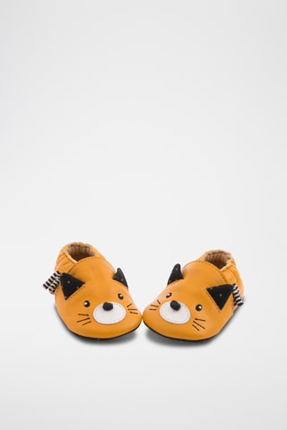 Chaussons à oreilles en cuir - Moutarde