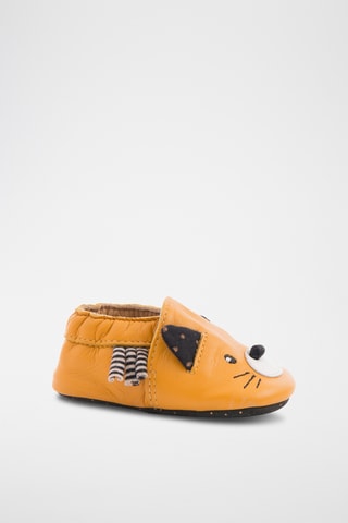 Chaussons à oreilles en cuir - Moutarde