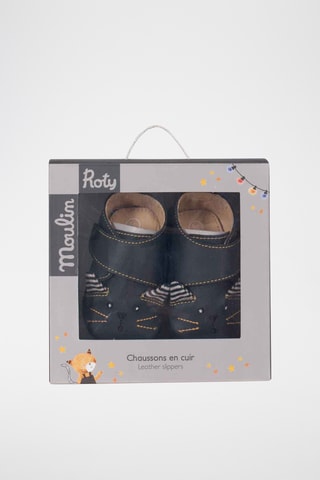 Chaussons à oreilles en cuir - Noir