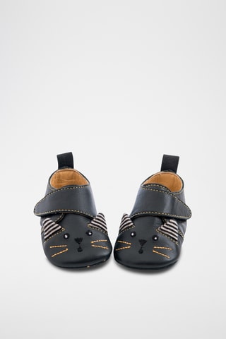 Chaussons à oreilles en cuir - Noir