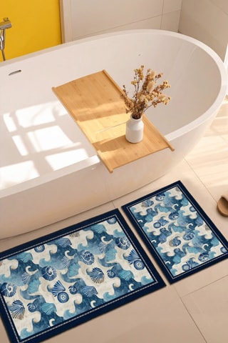 2 alfombras de baño - Azul ­- 50 x 60/60 x 100 cm