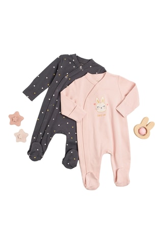 2 grenouillères en coton biologique - Anthracite et rose
