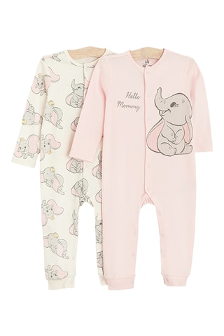 2 grenouillères Dumbo Disney - Ecru et rose