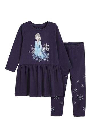 Robe et legging Elsa La Reine des Neiges Disney - Bleu marine et ciel