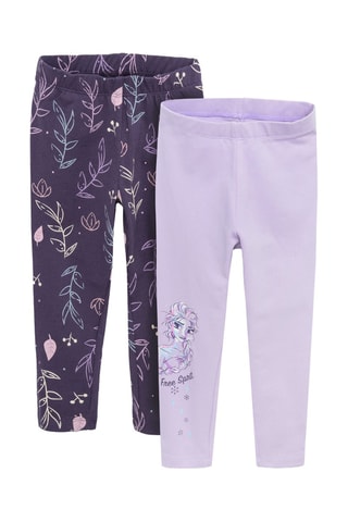 2 leggings Elsa La Reine des Neiges Disney Mauve et bleu marine