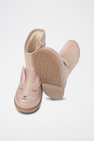 Bottines fourrées à oreilles en cuir Corail et vieux rose