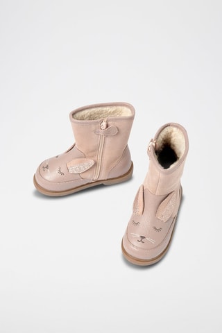 Bottines fourrées à oreilles en cuir Corail et vieux rose