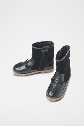 Bottines fourrées à oreilles en cuir Noir