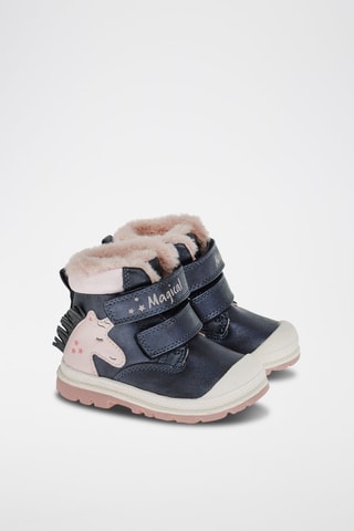 Bottines fourrées Bleu marine et rose poudré