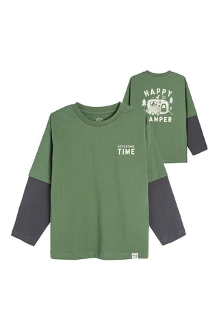 T-shirt effetto trompe-l’oeil  - Kaki melange