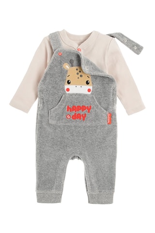 Body et salopette en velours - Beige et gris