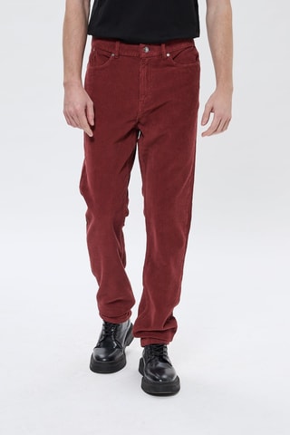 Velours Broek Regular Josias - Bordeauxrood