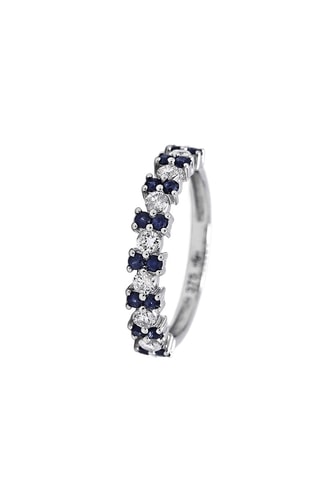 Anello Kyra - Oro bianco, diamanti e zaffiri
