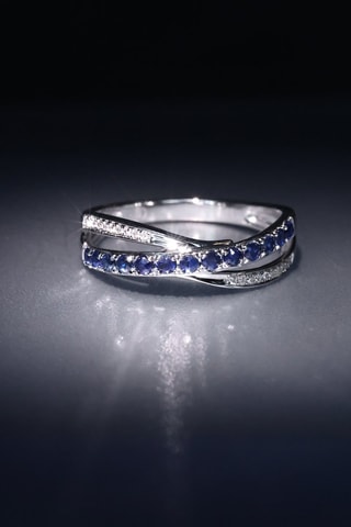 Anello Croisé Saphir - Oro bianco, zaffiri e diamanti