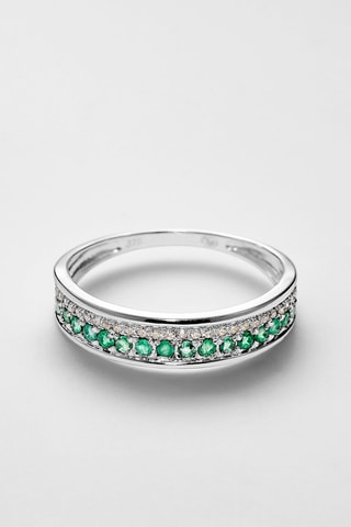 Anello Double voie - Oro bianco, diamanti e smeraldi
