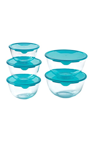5 ciotole in vetro borosilicato con coperchio Prep & Store - 50 cl, 2 x 1 l e 2 l