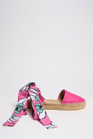 Espadrillas con zeppa in pelle - Fucsia