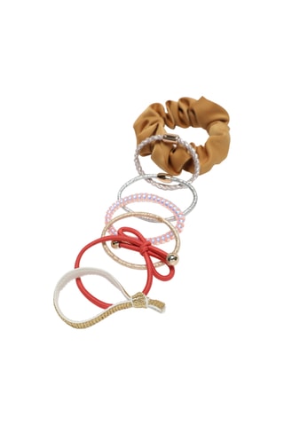 6 elastici per capelli e 1 scrunchie - Cammello, dorato e argentato