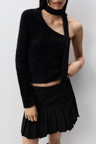 Maglia asimmetrica e sciarpa - Nero