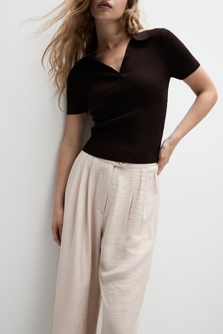 Pantaloni wide legs a vita alta - Beige
