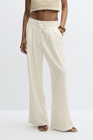 Pantaloni wide legs in lino - Bianco