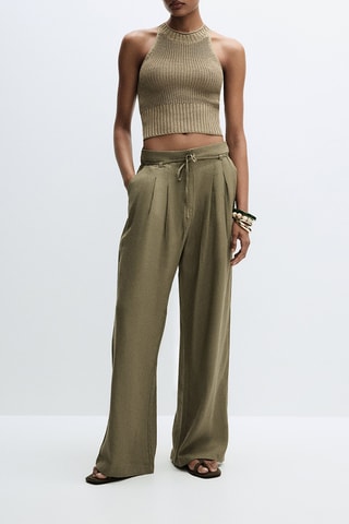 Pantaloni wide legs in lino - Kaki