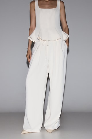 Pantaloni wide legs a vita alta - Bianco