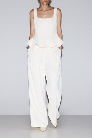 Pantaloni wide legs a vita alta - Bianco