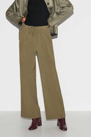 Pantaloni straight a vita alta - Kaki