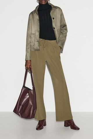 Pantaloni straight a vita alta - Kaki