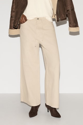Pantaloni wide legs a vita alta - Beige