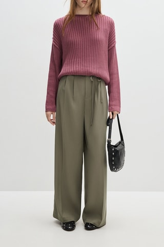 Pantaloni wide legs a vita alta - Kaki