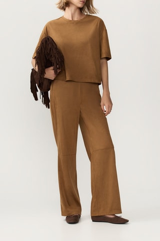 Pantaloni wide legs a vita alta - Cammello