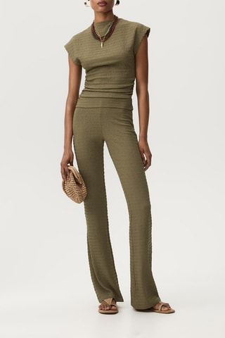 Pantaloni flare a vita alta - Verde oliva