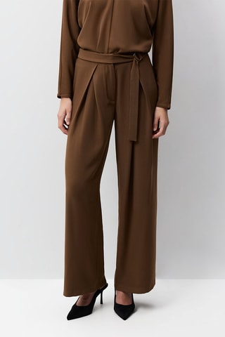 Pantaloni wide legs a vita alta - Marrone