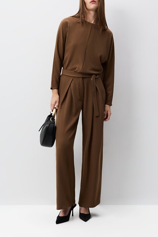 Pantaloni wide legs a vita alta - Marrone