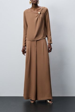 Pantaloni wide legs a vita alta - Marrone
