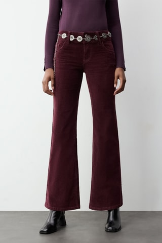Pantaloni flare in velluto a vita alta - Bordeaux
