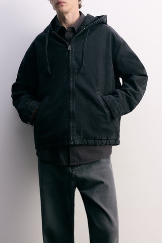 Giacca in jeans con cappuccio - Nero