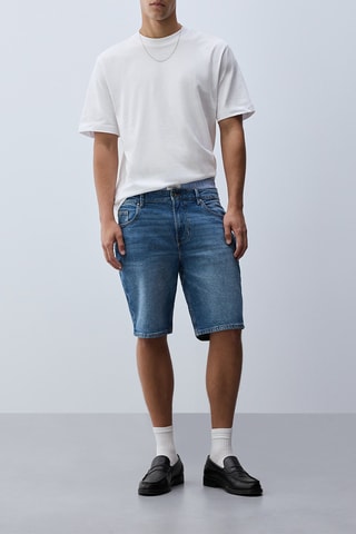 Bermuda slim in jeans - Blu