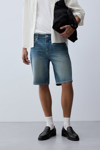 Bermuda slim in jeans - Blu