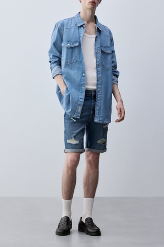 Bermuda skinny in jeans - Blu