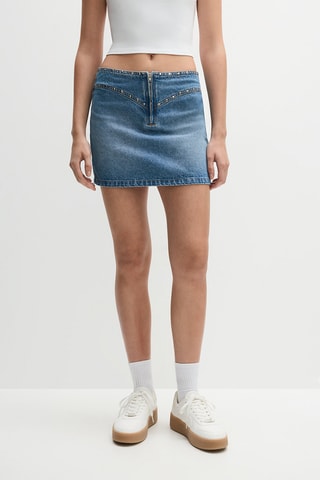 Gonna taglio dritto in jeans - Cobalto
