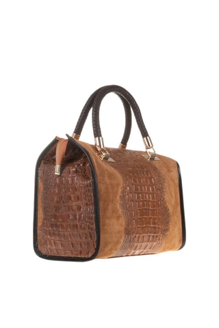 Leren Handtas Camel en Zwart - Bruin
