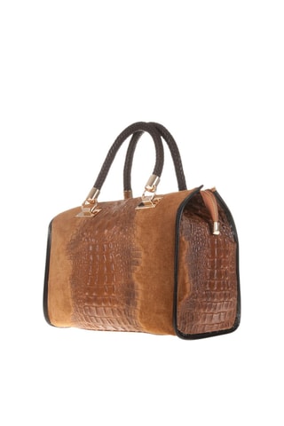 Leren Handtas Camel en Zwart - Bruin